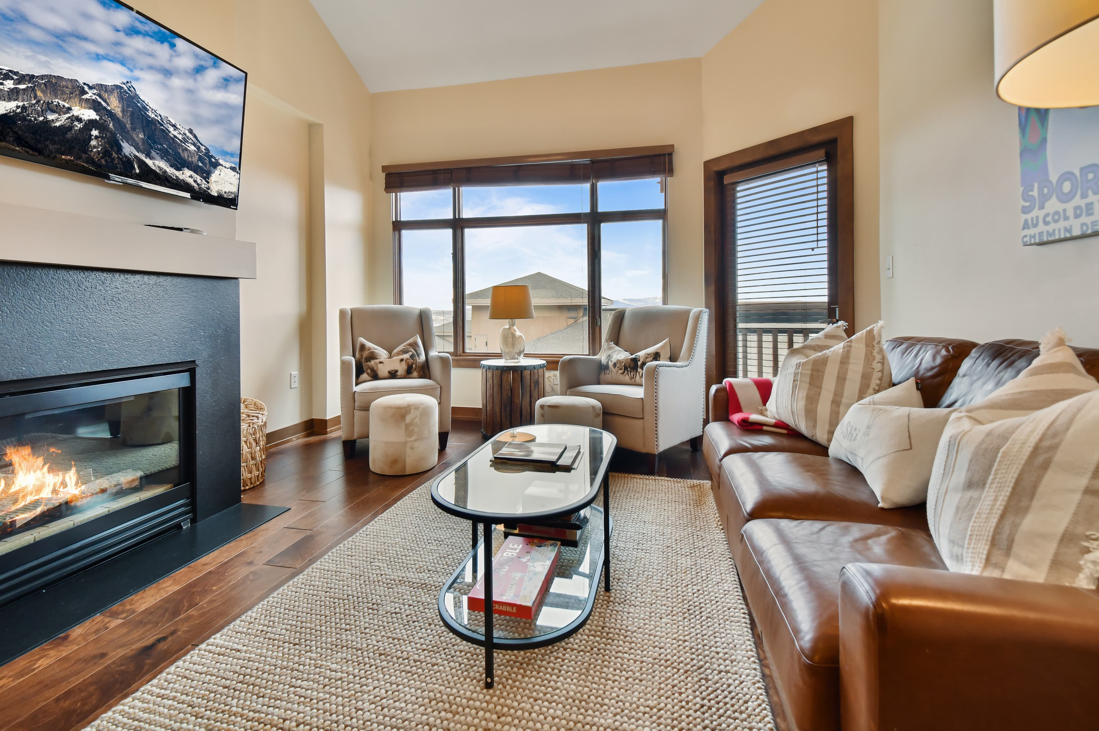 Wind down by the fireplace after an adventurous day on the mountain