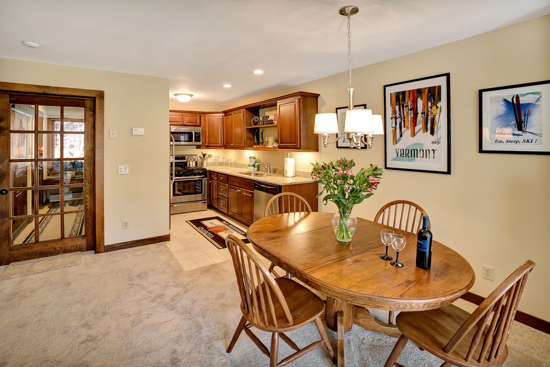 The dining table seats up to 4 people
