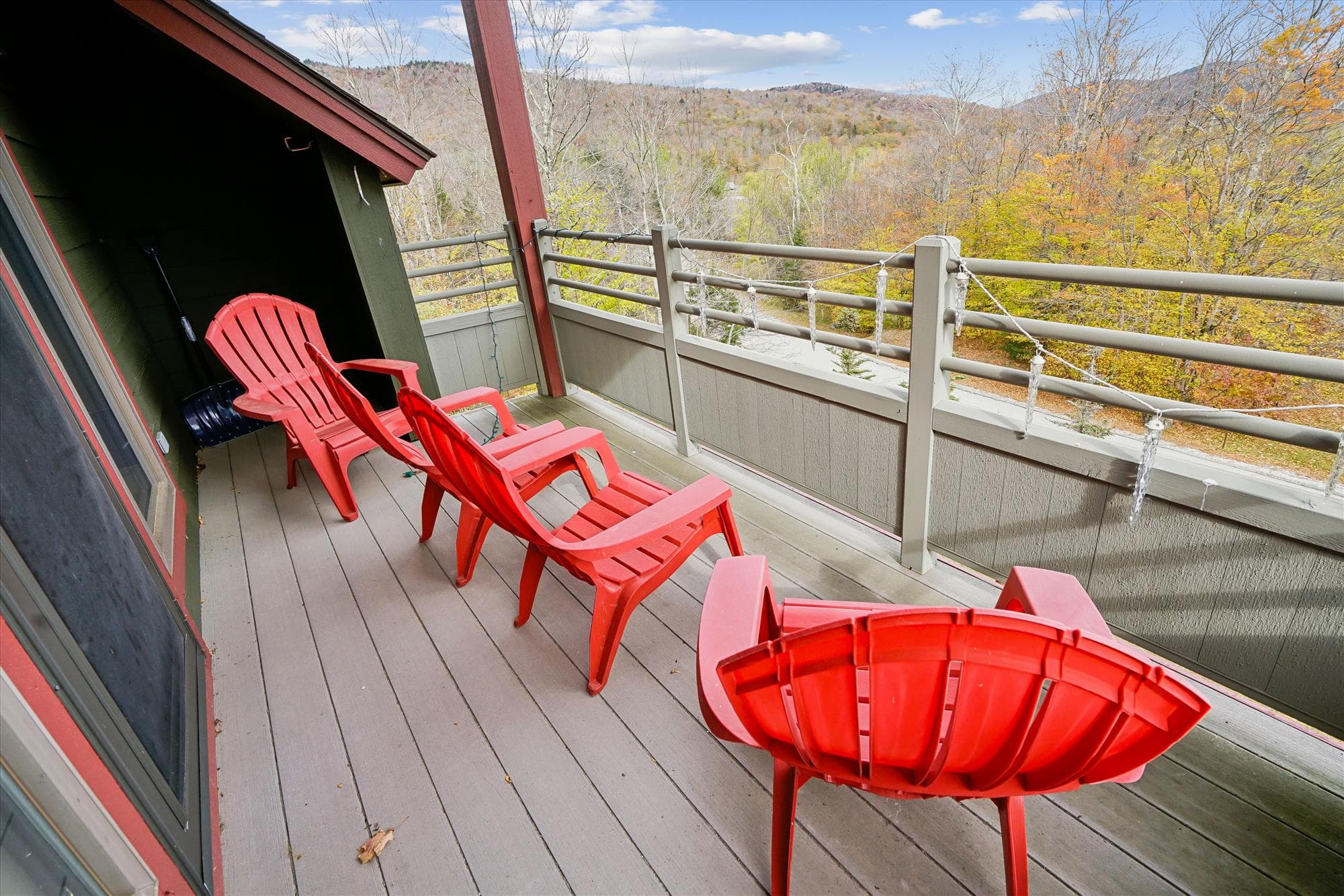 Step onto the balcony for a quiet moment in the fresh mountain air. Adirondack chairs offer a front-row seat to Vermont's seasonal beauty, from colorful fall foliage to peaceful snowy mornings.