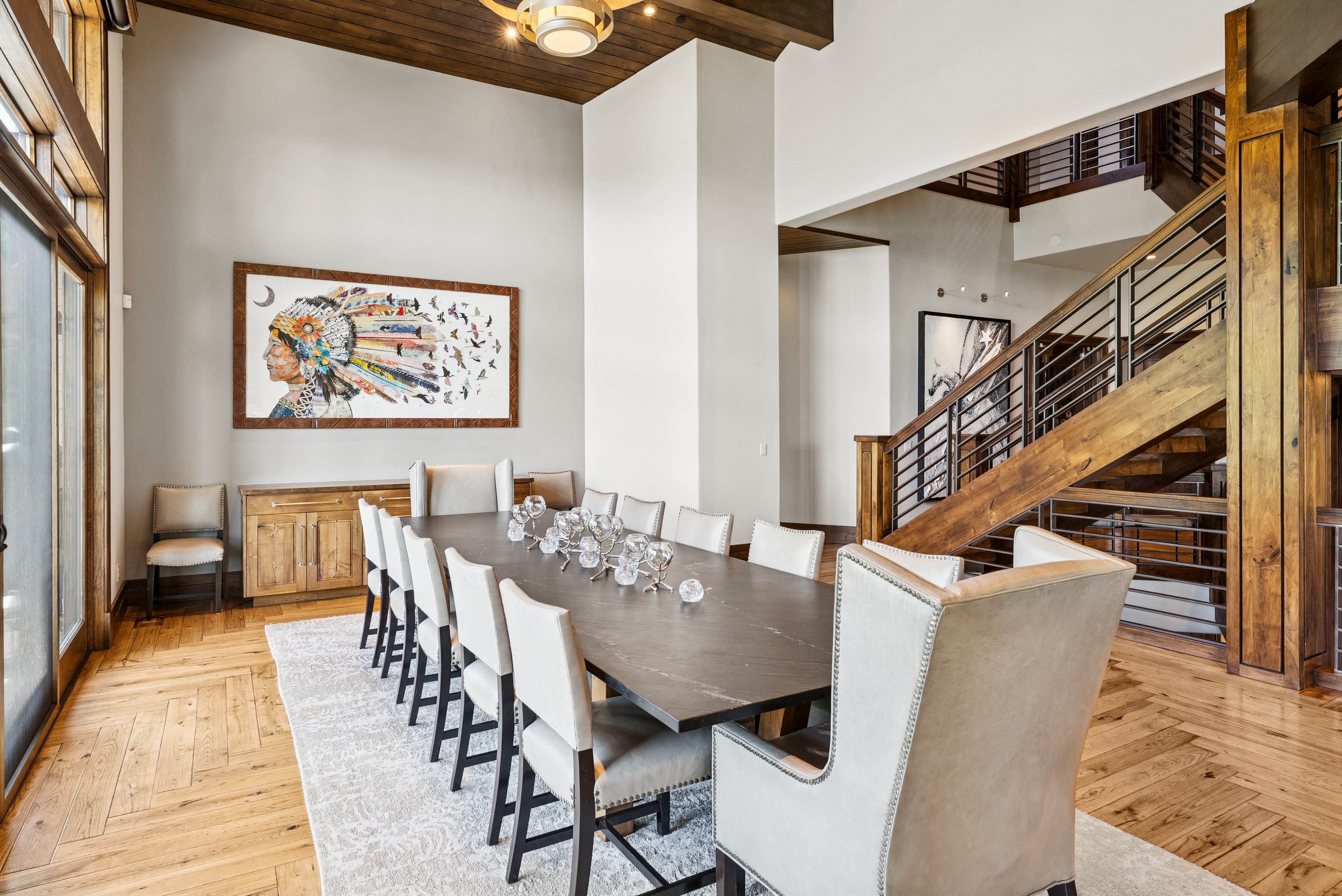 large dining room with stunning artwork